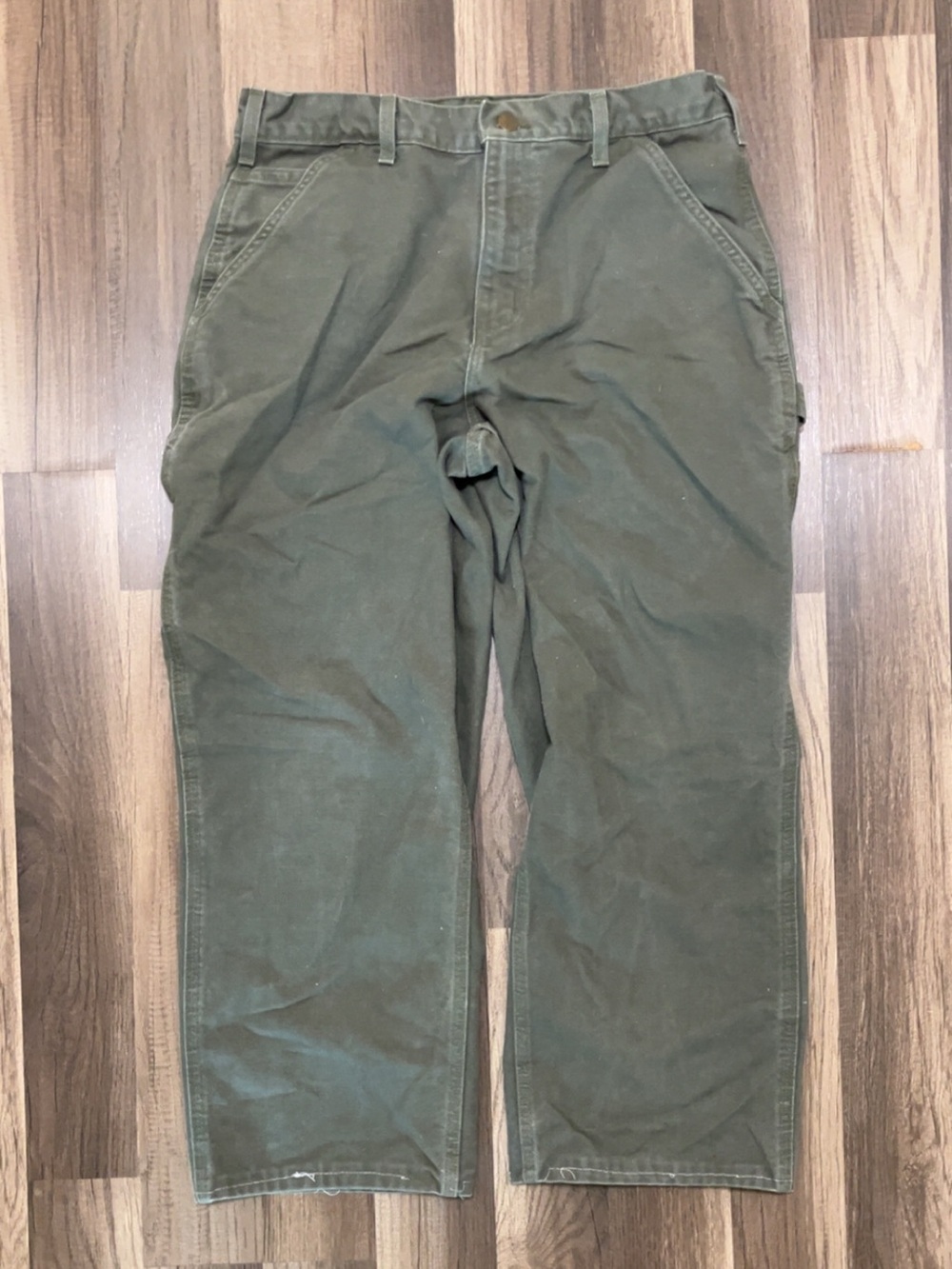 Vintage CARHARTT B11MOS Loose Fit Carpenter Pants Mens 32x30 Cotton Olive Green